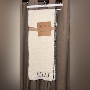 NWT Rae Dunn “Relax” embroidered cotton throw blanket 50x60 white